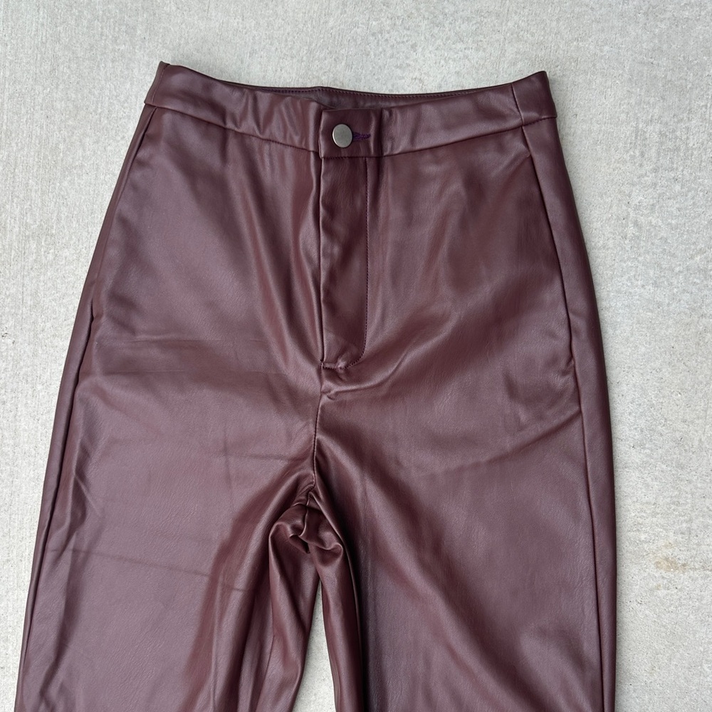 Faux leather tie ankle straight leg trouser